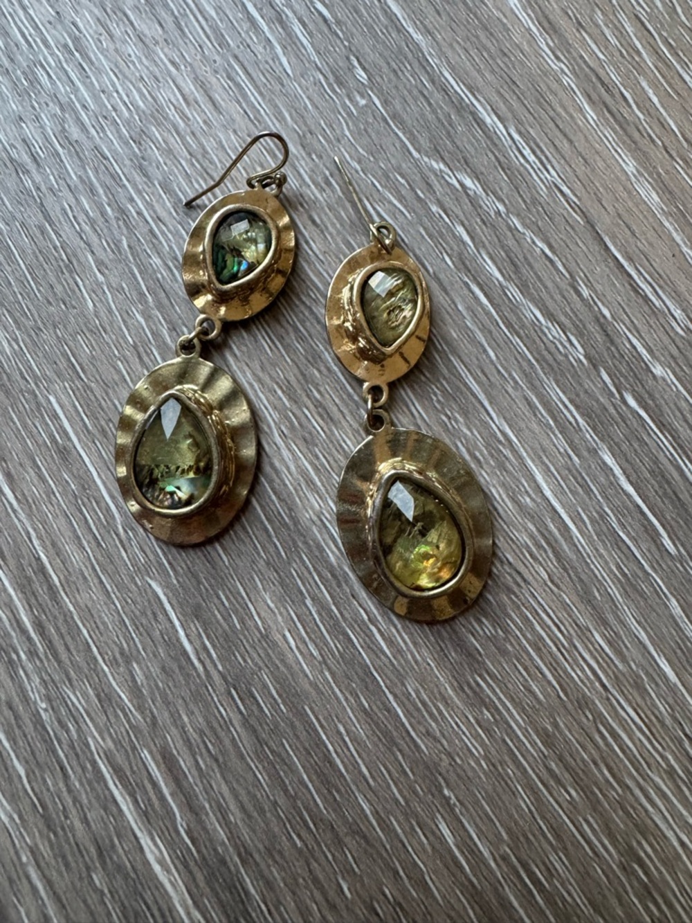 Labradorite acrylic and gold tone dangle drop earrings